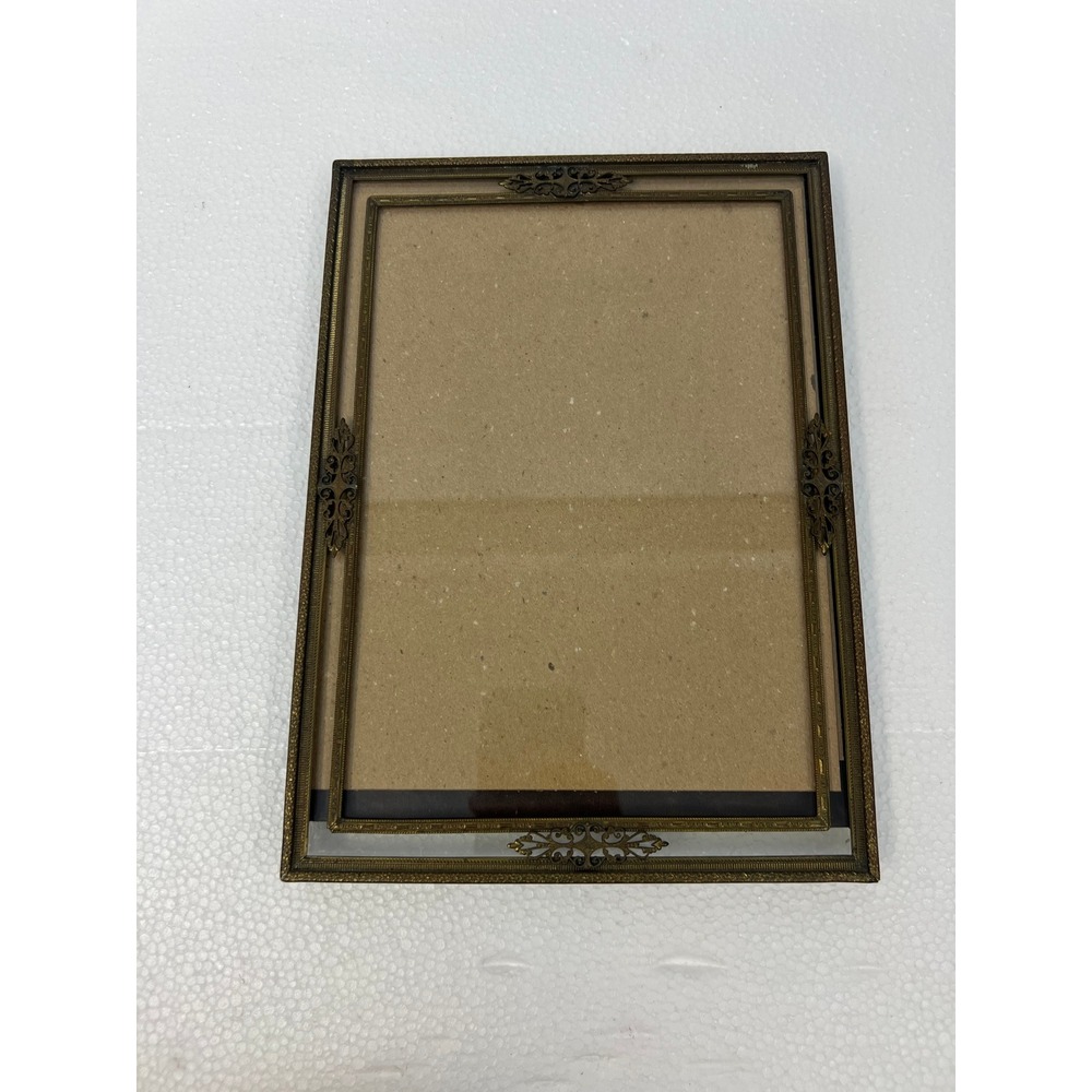 Vintage Art Nouveau Picture Frame Ornate Filigree Brass 8x10 Stand Up Easel Back